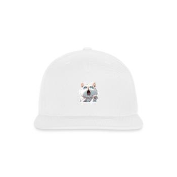 PURRCRAFT - Mischievous Cartoon Cat - B - Snapback Baseball Cap - white - Front