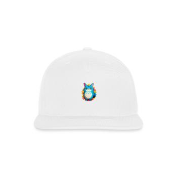 Cute blue cartoon cat with flowers - Snapback Baseball Cap - white - Front