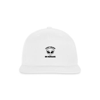 I Don’t Believe In Humans Cartoon Alien In Black - Snapback Baseball Cap - white - Front