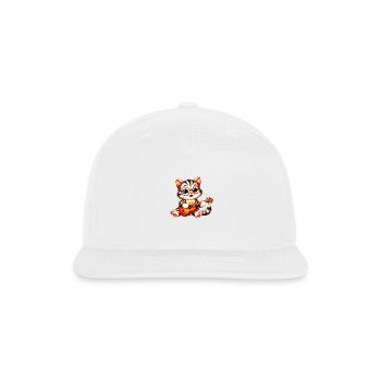 Cute Tabby Cat with Guitar - Snapback Baseball Cap - white - Front