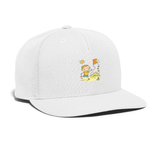 Happy Boy Flying Kite Cartoon T-Shirt - Snapback Baseball Cap