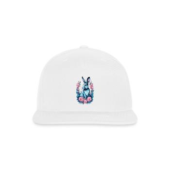 Azure Rabbit Amid Pink Florals - Snapback Baseball Cap - white - Front