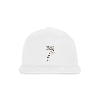 Small Steps Forward Quote with Footprints - Snapback Baseball Cap - white - Front