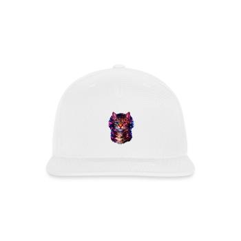 Neon Cat DJ Portrait - Snapback Baseball Cap - white - Front