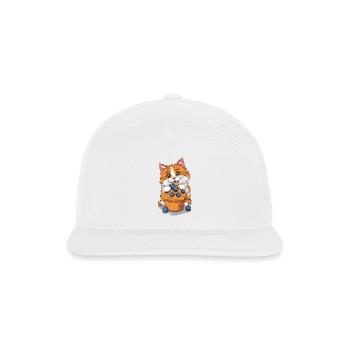 Orange White Tabby Cat With Blueberry Muffin - Snapback Baseball Cap - white - Front
