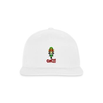 Lion delivery Courier riding scooter cartoon masco - Snapback Baseball Cap - white - Front