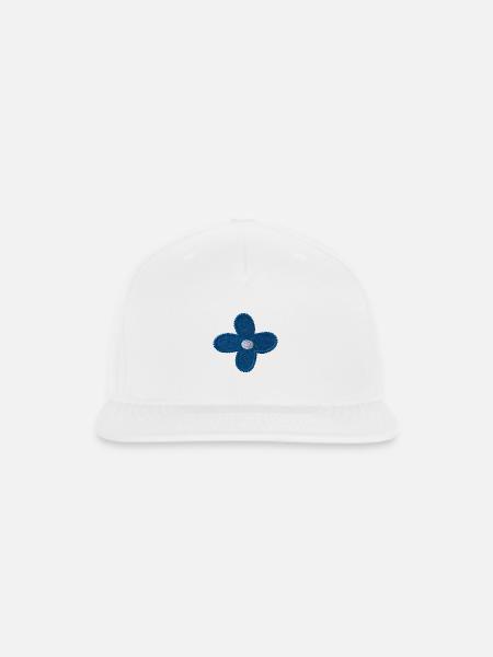 Blue flower embroidered - Snapback Baseball Cap - white