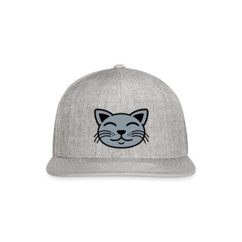 Gray cat face happy - Snapback Baseball Cap - heather gray - Front