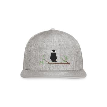 Cute Cartoon Crow on Tree Branch - Snapback Baseball Cap - heather gray - Front