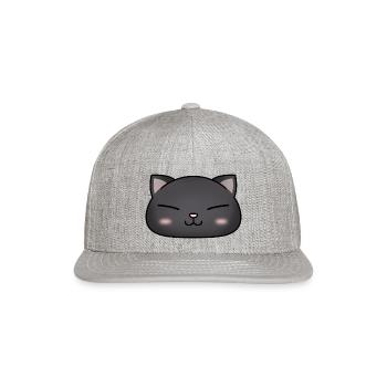Cute Black Cat Face - Snapback Baseball Cap - heather gray - Front