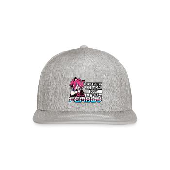 Funny Crazy Femboy Anime Catboy Aesthetic Meme - Snapback Baseball Cap - heather gray - Front
