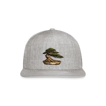 Japanese Pine Bonsai Tree Art - Snapback Baseball Cap - heather gray - Front