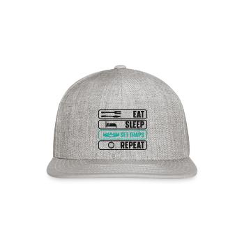 Eat Sleep Set Traps Repeat Hunting Hunter - Snapback Baseball Cap - heather gray - Front
