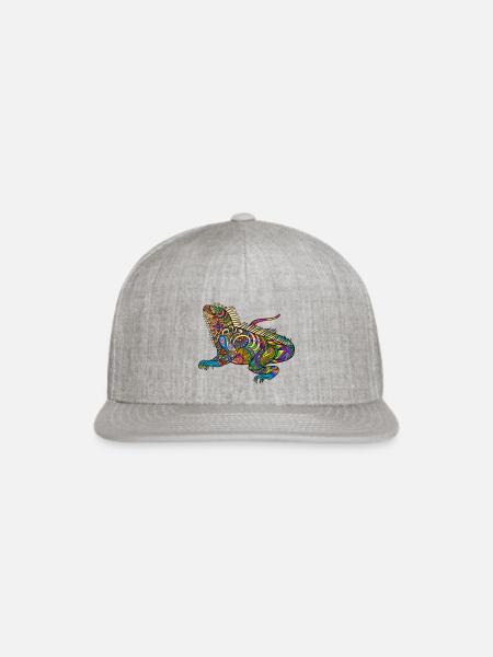 Colorful Iguana Artsy Pattern Lizard - Snapback Baseball Cap - heather gray