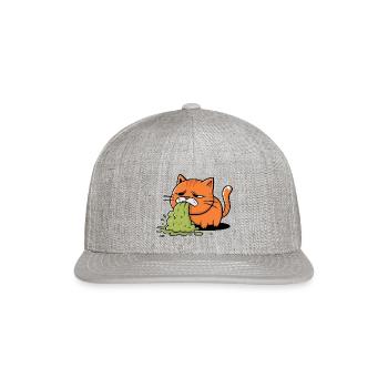 Orange Tabby Cat Puking - Snapback Baseball Cap - heather gray - Front