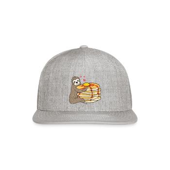 Kawaii Sloth Loves Pancakes Cute Breakfast - Snapback Baseball Cap - heather gray - Front