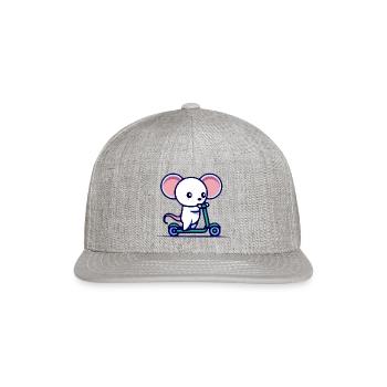 Kawaii Cute Mouse On A Scooter - Snapback Baseball Cap - heather gray - Front