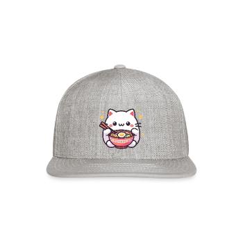 Yummy Noodles Cat - Snapback Baseball Cap - heather gray - Front