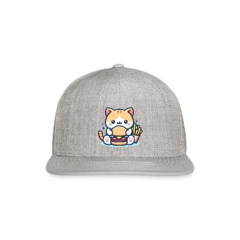 Hamburger Set Meal Cat - Snapback Baseball Cap - heather gray - Front