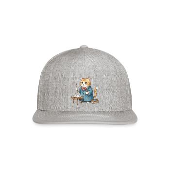 Whimsical Cat Artist Vintage Watercolor Art - Snapback Baseball Cap - heather gray - Front