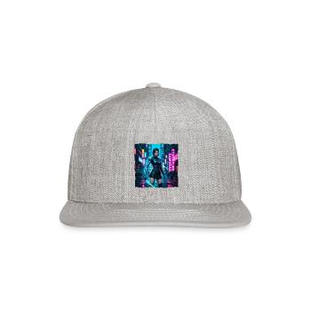 Cyberpunk Samurai Katana Tee: Neon Blue Glow - Snapback Baseball Cap - heather gray - Front