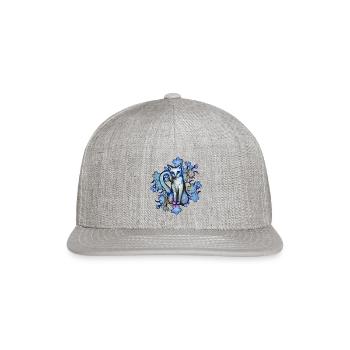 Blue Flowers Cat - Snapback Baseball Cap - heather gray - Front