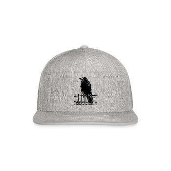 Crow on the Fence (1c, or Raven) - Snapback Baseball Cap - heather gray - Front