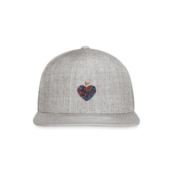 Fun Cute Heart Doodle Art Love Word White cat love - Snapback Baseball Cap - heather gray - Front