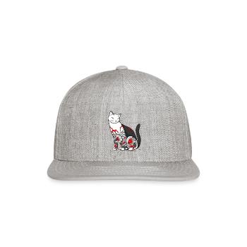 Cat In Cherry Blossom Tattoo - Snapback Baseball Cap - heather gray - Front