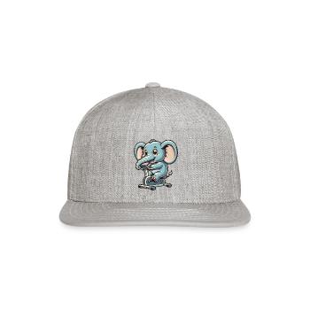 blue cartoon elephant on an ergometer - Snapback Baseball Cap - heather gray - Front
