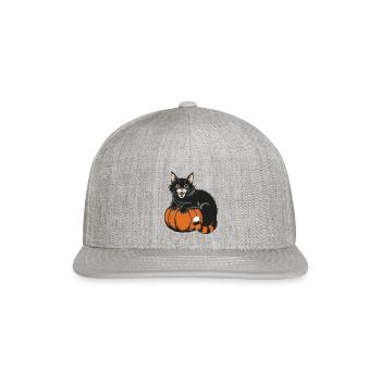 Surprised Halloween Cat With Pumpkin Vintage Style - Snapback Baseball Cap - heather gray - Front