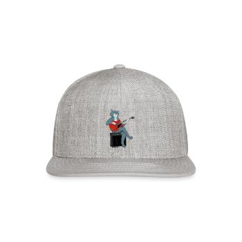 CAT PLAYS THE BLUES - CAT PLAYING A GUITAR - Snapback Baseball Cap - heather gray - Front
