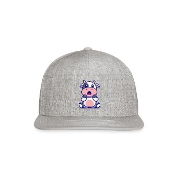 Cute Cow Surprised Cartoon - Snapback Baseball Cap - heather gray - Front