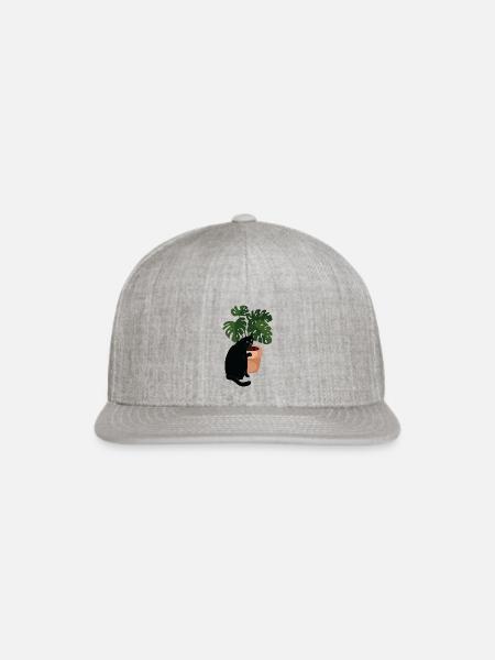 Black Cat And Monstera Plant - Snapback Baseball Cap - heather gray