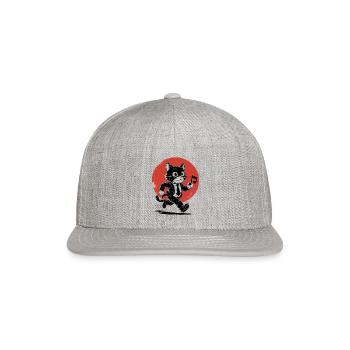 Whimsical Black White Cat Conducto - Snapback Baseball Cap - heather gray - Front