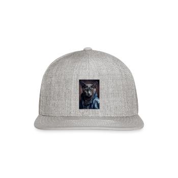 Russian Blue Cat Breed Portrait wears a leather j - Snapback Baseball Cap - heather gray - Front