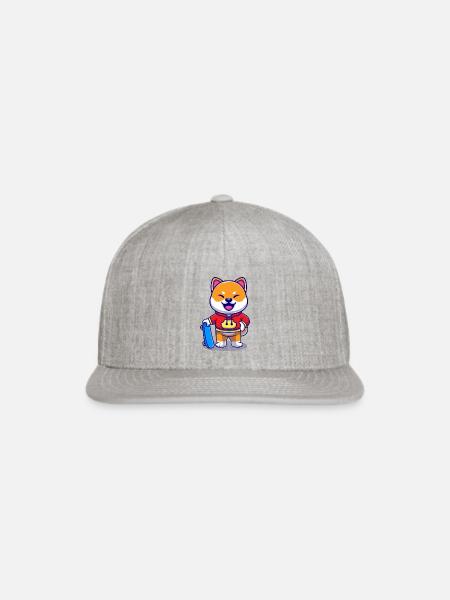Cool Shiba Inu Dog With Skateboard Cartoon - Snapback Baseball Cap - heather gray