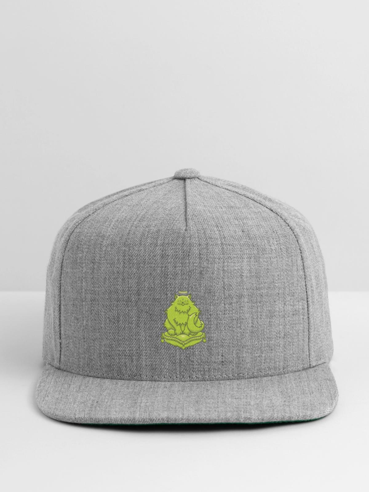 Green Buddha Cat - Snapback Baseball Cap - heather gray - Front