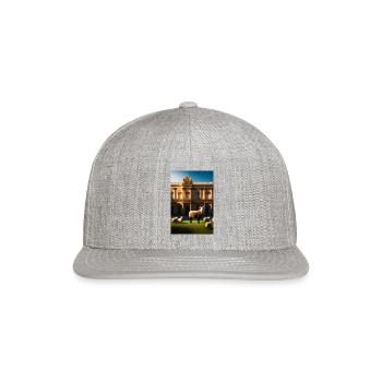 sheep in baroque armor in front of palace made of - Snapback Baseball Cap - heather gray - Front