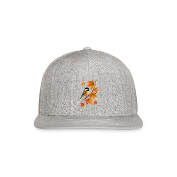 Autumn Chickadee Bird on Maple Leaves Fall Color - Snapback Baseball Cap - heather gray - Front