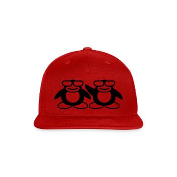 2 Penguins Nerd Horn-Rimmed Glasses Geek Team Crew - Snapback Baseball Cap - red - Front