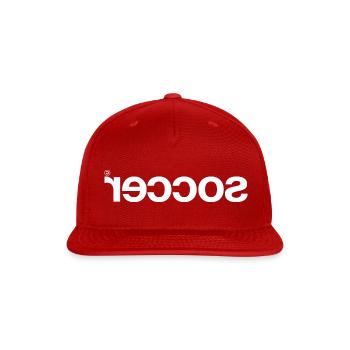 Soccer Backwards In A White Font - Snapback Baseball Cap - red - Front