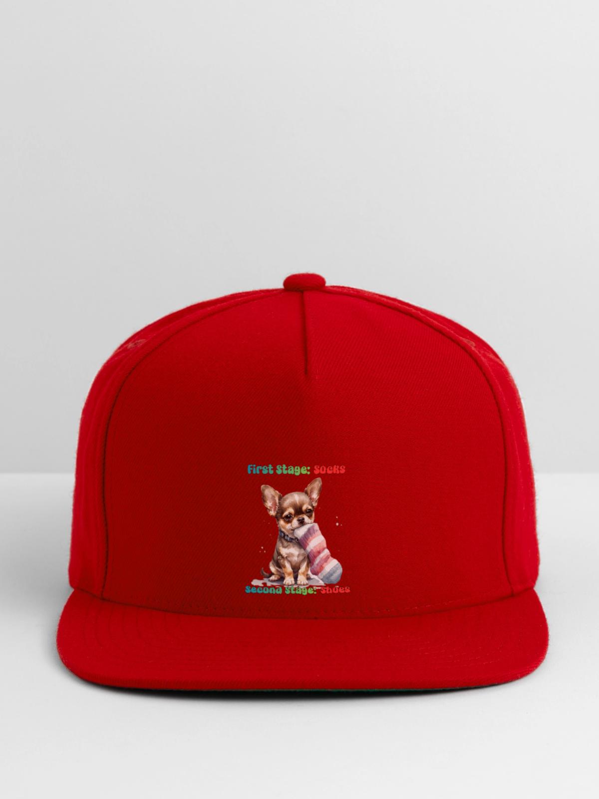 Chihuahua Sock Munching - Snapback Baseball Cap - red - Front