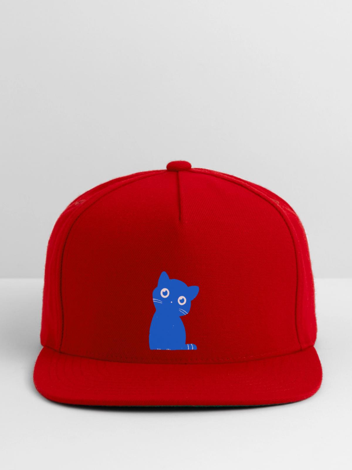 Azure Blue Cat Silhouette - Snapback Baseball Cap - red - Front