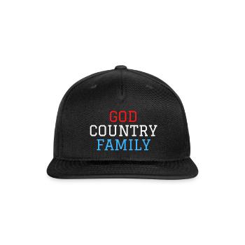 GOD COUNTRY FAMILY (Red, White, and Blue) - Snapback Baseball Cap - black - Front