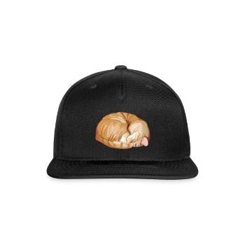 Sleeping Curled Orange Ginger Tabby Cat - Snapback Baseball Cap - black - Front