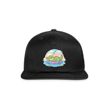 Pastel Alligator Dozing on Float - Snapback Baseball Cap - black - Front