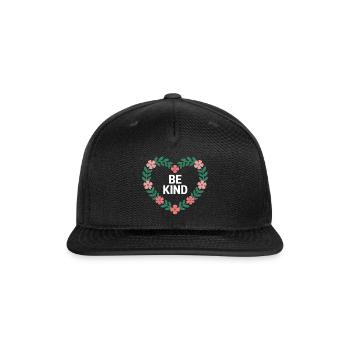 Be Kind Floral Heart Emblem - Snapback Baseball Cap - black - Front