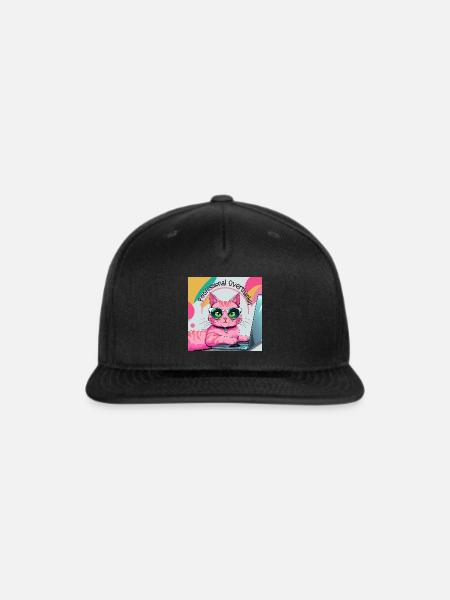 Professional Overthinker Cat with Glasses - Snapback Baseball Cap - black