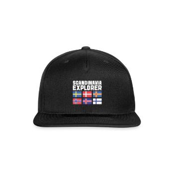 Scandinavia Explorer Flags Iceland Sweden Norway - Snapback Baseball Cap - black - Front
